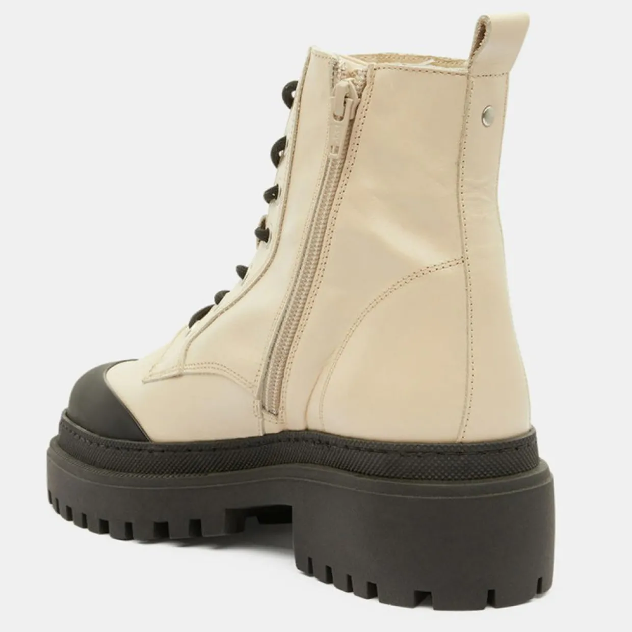 Boots en Cuir à lacets contrastées beiges - Talon 4,5 cm-Galeries Lafayette Online