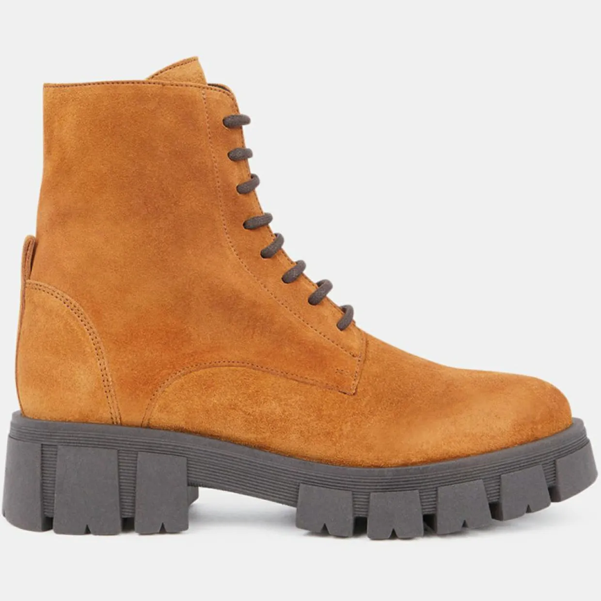Femme Galeries Lafayette Bottines^Boots en Cuir à lacets semelle épaisse camel - Talon 4,5 cm