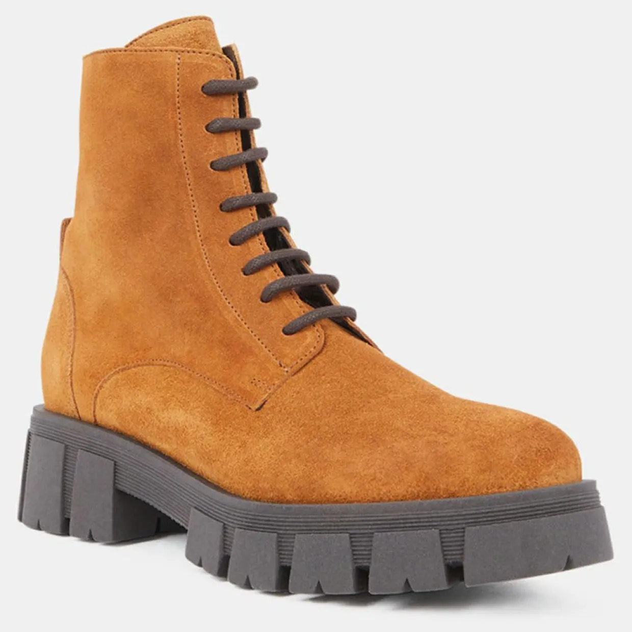 Femme Galeries Lafayette Bottines^Boots en Cuir à lacets semelle épaisse camel - Talon 4,5 cm