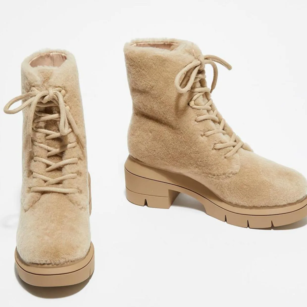 Femme Stuart Weitzman Bottines^Boots en Peau de Mouton Nisha beiges - Talon 7,5 cm