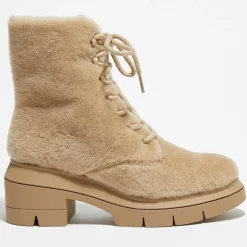 Femme Stuart Weitzman Bottines^Boots en Peau de Mouton Nisha beiges - Talon 7,5 cm