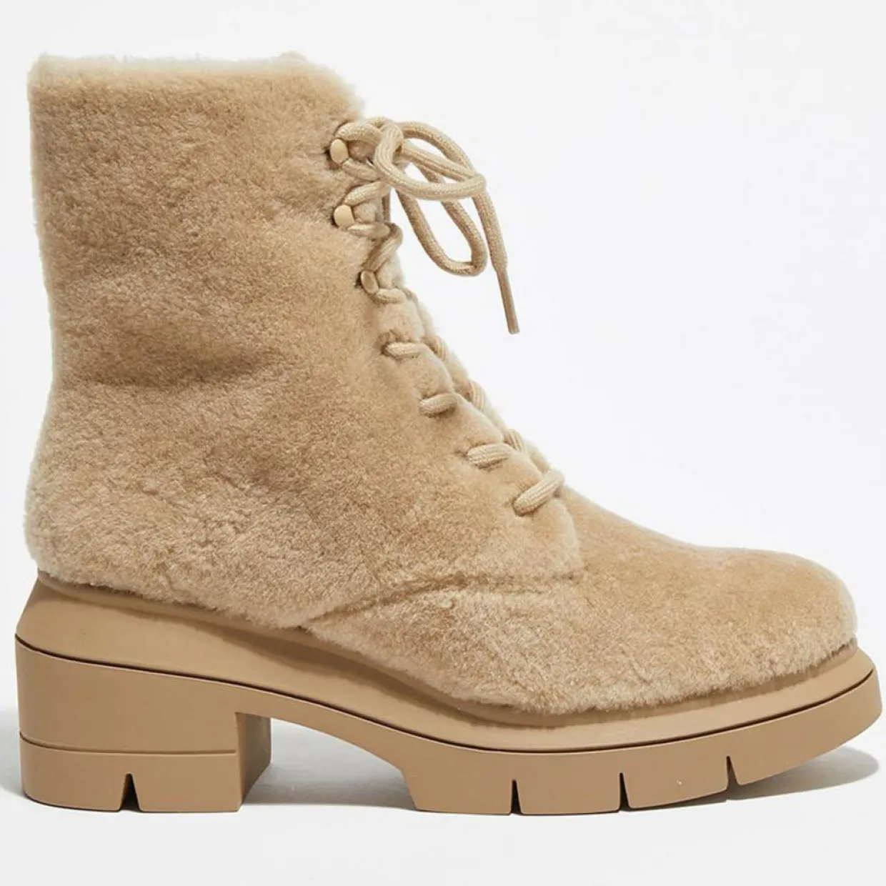 Femme Stuart Weitzman Bottines^Boots en Peau de Mouton Nisha beiges - Talon 7,5 cm