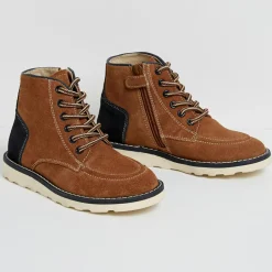 Boots en Velours de Cuir marron cognac-Cyrillus Outlet