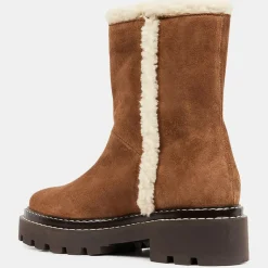 Femme Galeries Lafayette Bottines^Boots en Velours de Cuir fourrée camel - Talon 5 cm