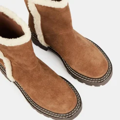 Femme Galeries Lafayette Bottines^Boots en Velours de Cuir fourrée camel - Talon 5 cm