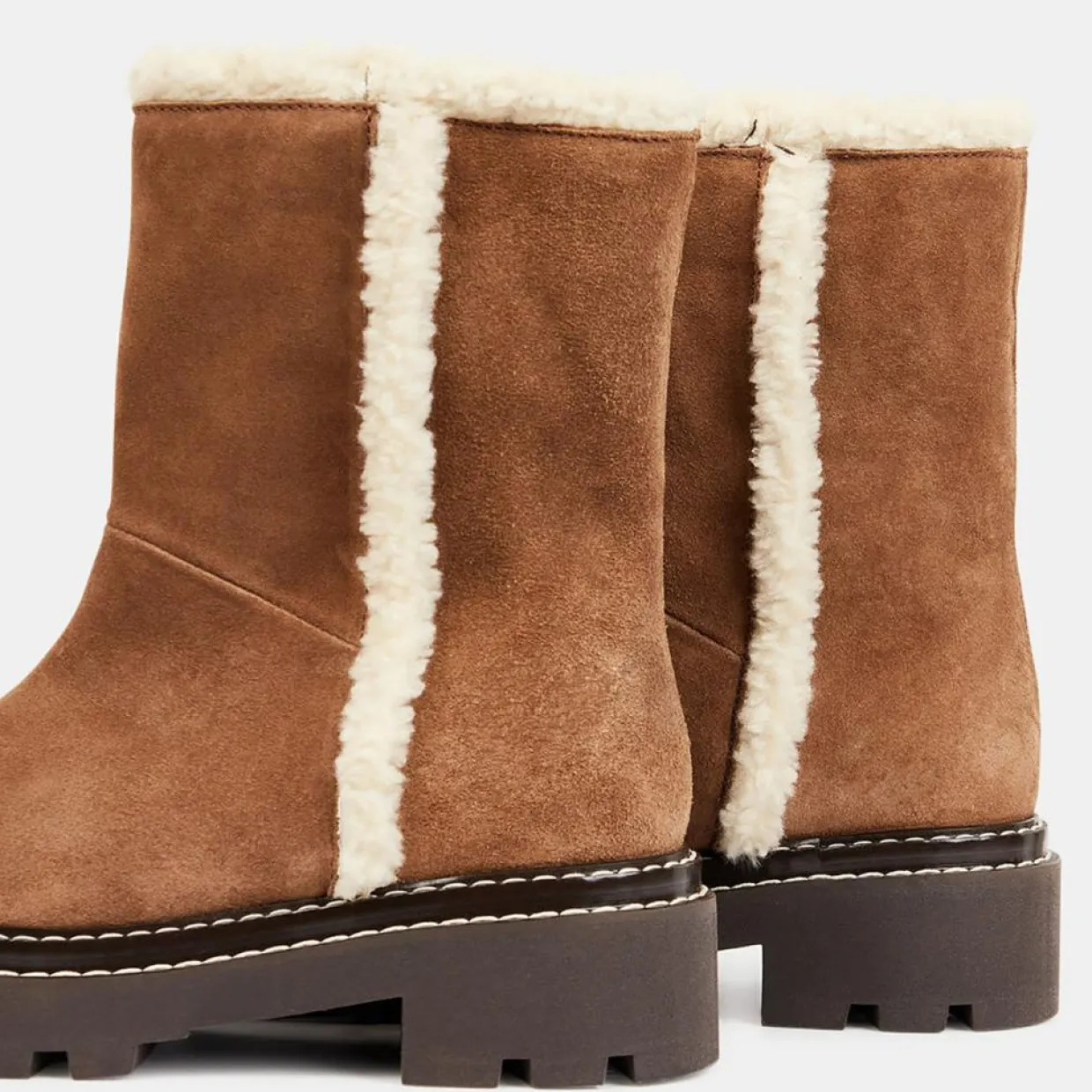Femme Galeries Lafayette Bottines^Boots en Velours de Cuir fourrée camel - Talon 5 cm