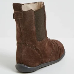 Boots en Velours de Cuir bout fleuri marron foncé-Cyrillus Clearance