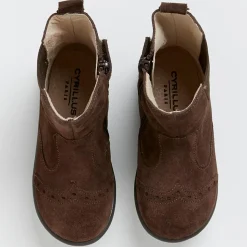 Boots en Velours de Cuir bout fleuri marron foncé-Cyrillus Clearance