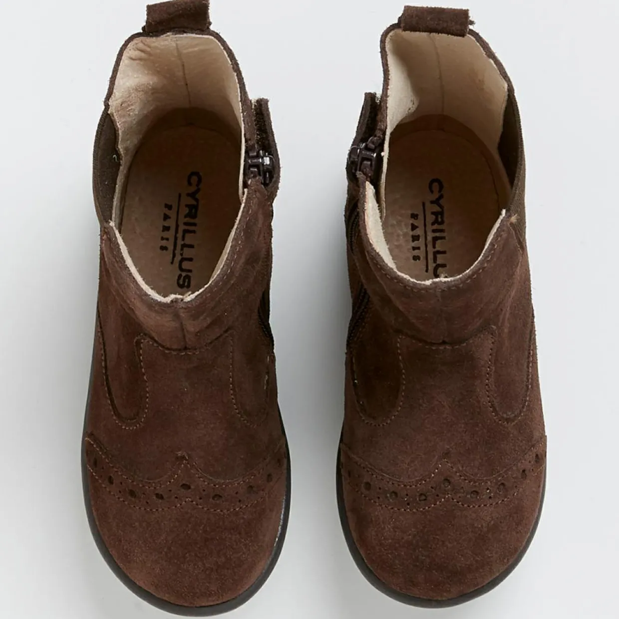 Boots en Velours de Cuir bout fleuri marron foncé-Cyrillus Clearance