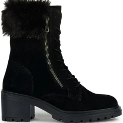 Boots en Velours de Cuir Damiana noires - Talon 6.5 cm-Geox Sale