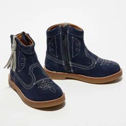 Enfant Apologie Fille^Boots en Velours de Cuir Anka marine