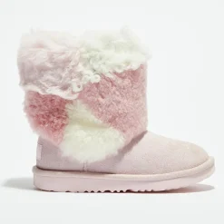 Enfant Ugg Bébé^Boots fourrées Laine & Fausse Fourrure en Velours de Cuir Classic Short Patchwork Fluff rose clair