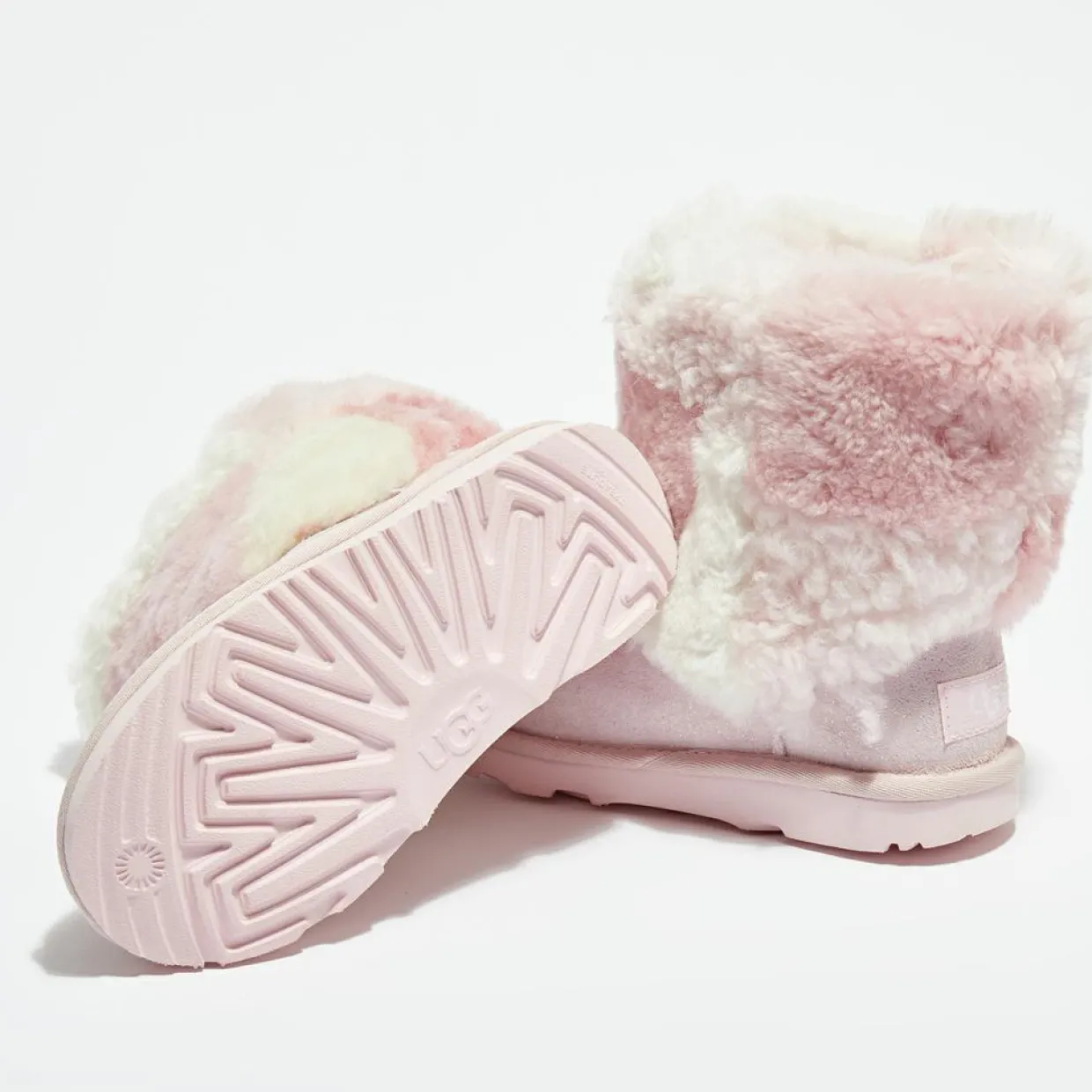 Enfant Ugg Bébé^Boots fourrées Laine & Fausse Fourrure en Velours de Cuir Classic Short Patchwork Fluff rose clair