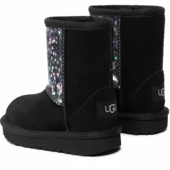 Enfant Ugg Bébé^Boots fourrées Laine en Velours de Cuir Glitter noires