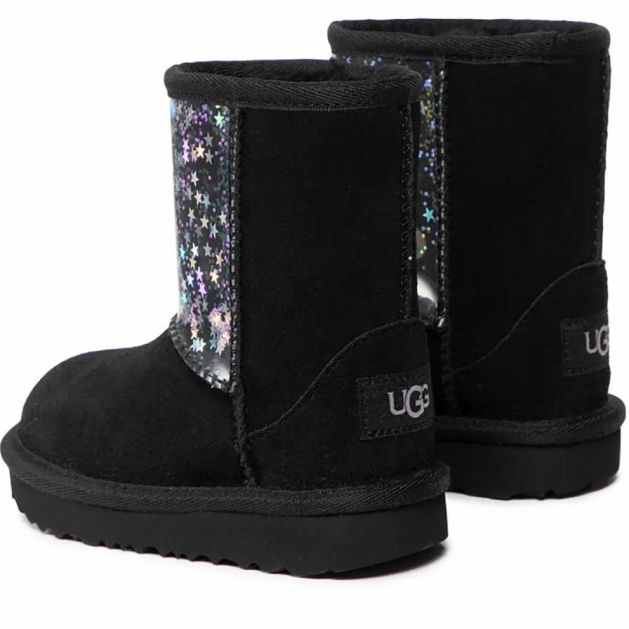 Enfant Ugg Bébé^Boots fourrées Laine en Velours de Cuir Glitter noires