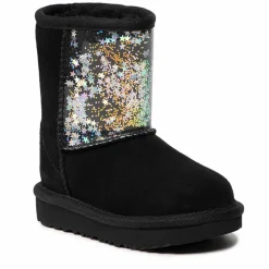 Enfant Ugg Bébé^Boots fourrées Laine en Velours de Cuir Glitter noires