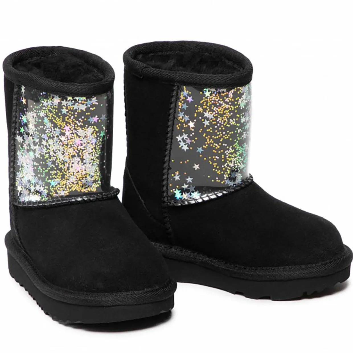 Enfant Ugg Bébé^Boots fourrées Laine en Velours de Cuir Glitter noires