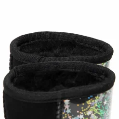 Enfant Ugg Bébé^Boots fourrées Laine en Velours de Cuir Glitter noires