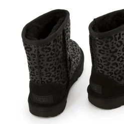 Enfant Ugg Bébé^Boots fourrées Laine en Velours de Cuir Classic II Glitter Léopard noires