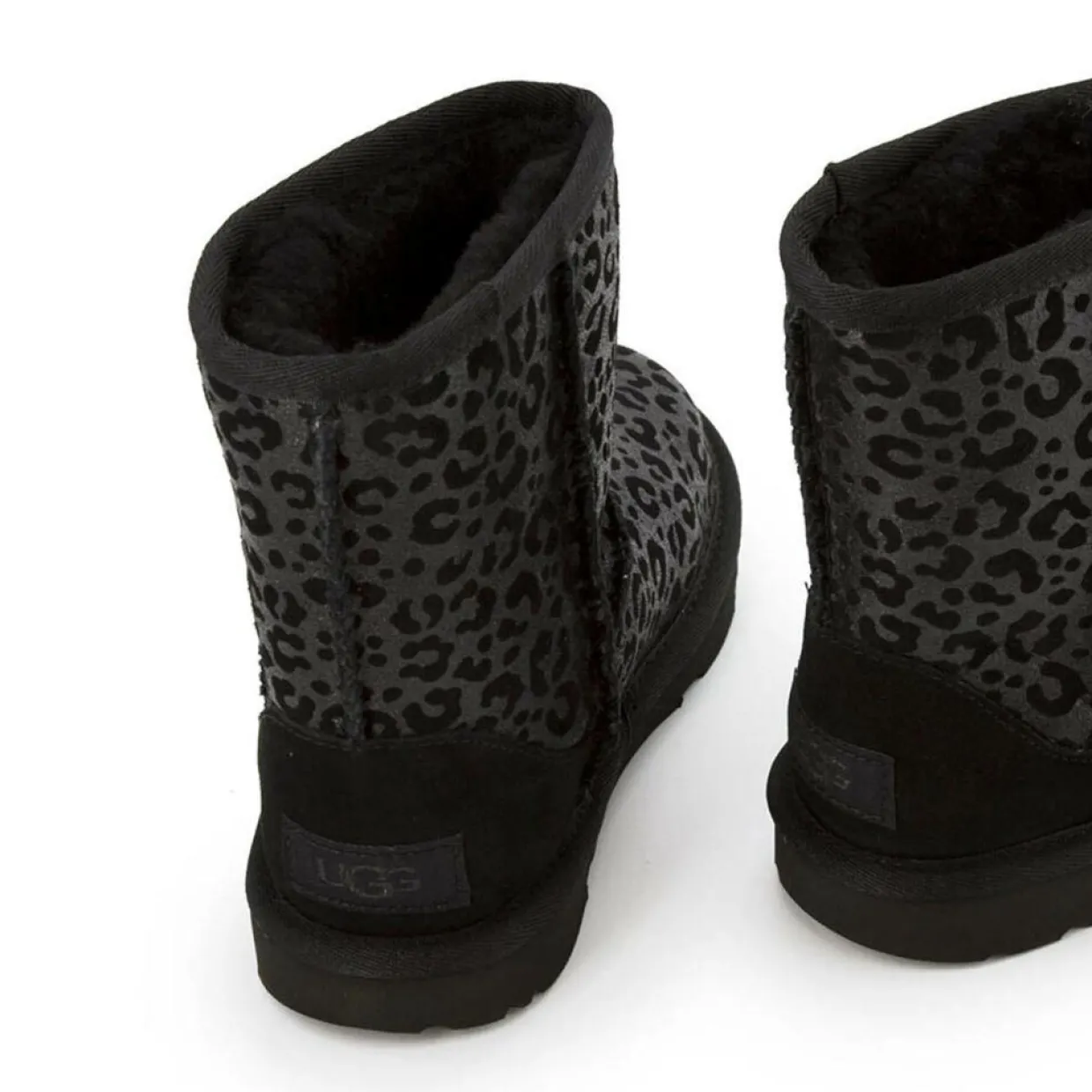 Enfant Ugg Bébé^Boots fourrées Laine en Velours de Cuir Classic II Glitter Léopard noires