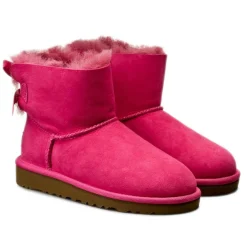 Enfant Ugg Bébé^Boots fourrées Laine en Velours de Cuir Mini Bailey Bow fuchsia
