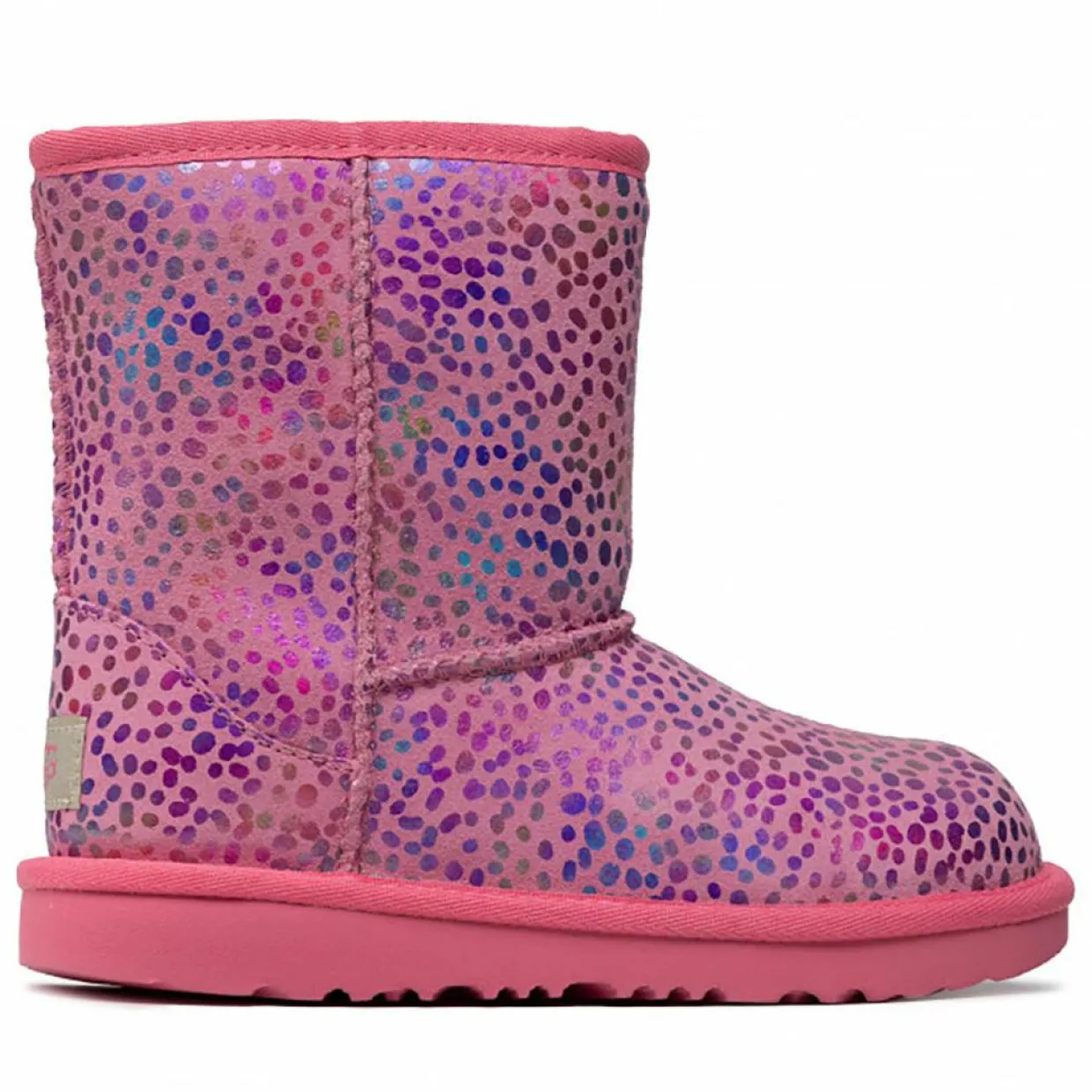 Enfant Ugg Fille^Boots fourrées Laine en Velours de Cuir Spots métallisé roses