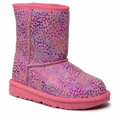 Enfant Ugg Fille^Boots fourrées Laine en Velours de Cuir Spots métallisé roses