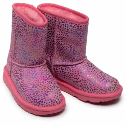 Enfant Ugg Fille^Boots fourrées Laine en Velours de Cuir Spots métallisé roses