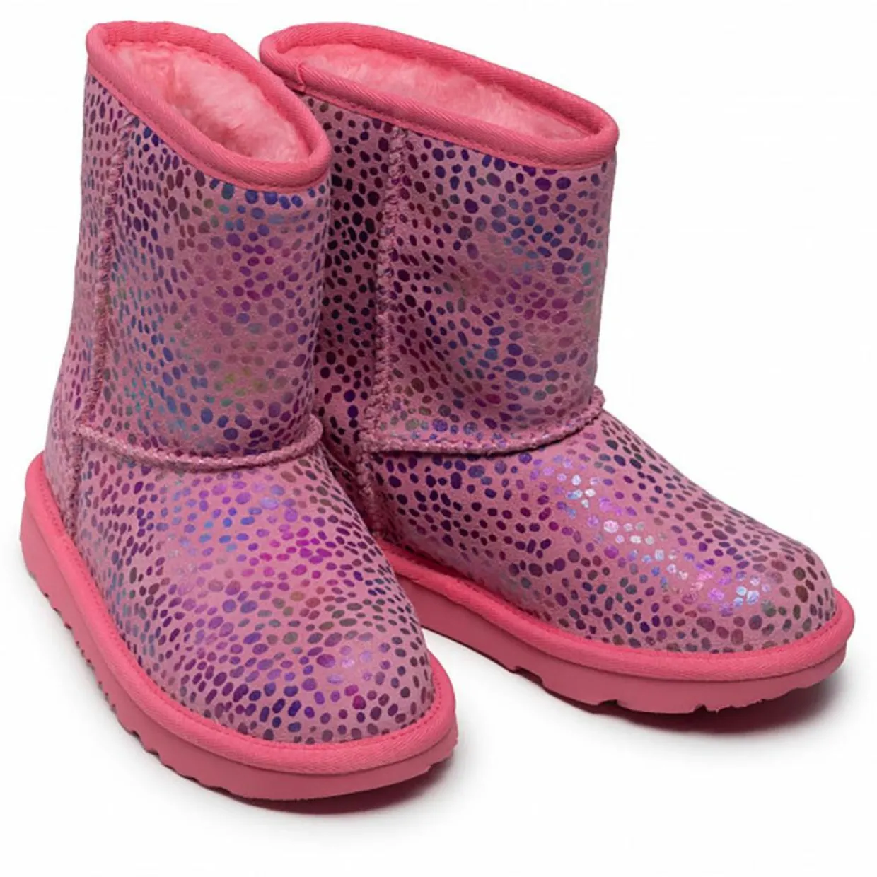 Enfant Ugg Fille^Boots fourrées Laine en Velours de Cuir Spots métallisé roses