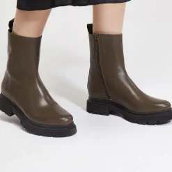 Femme Galeries Lafayette Bottines^Boots Pendra en Cuir lisse vert kaki