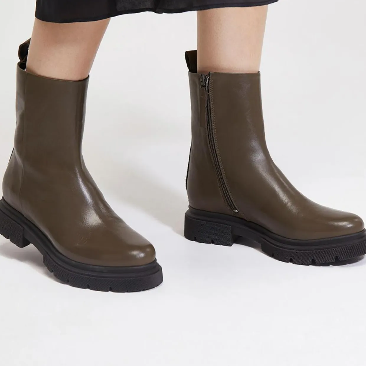 Femme Galeries Lafayette Bottines^Boots Pendra en Cuir lisse vert kaki