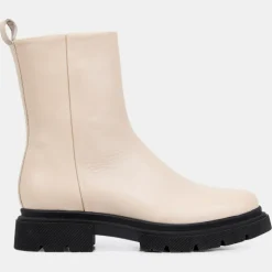 Boots zippé en Cuir lisse beiges - Talon 4 cm-Galeries Lafayette