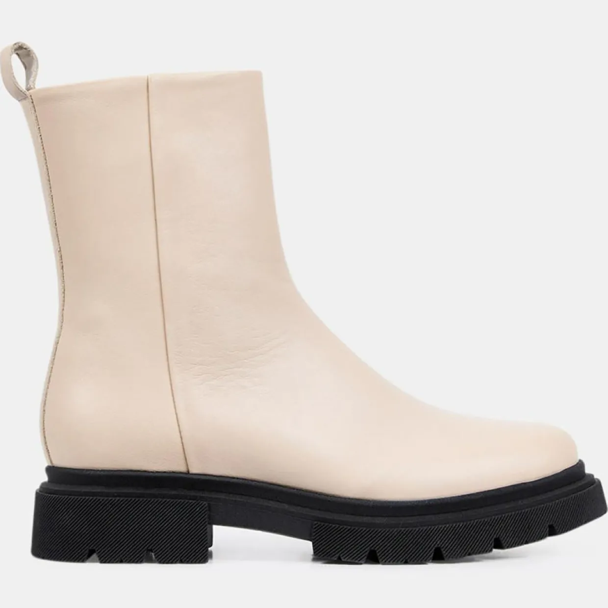 Boots zippé en Cuir lisse beiges - Talon 4 cm-Galeries Lafayette