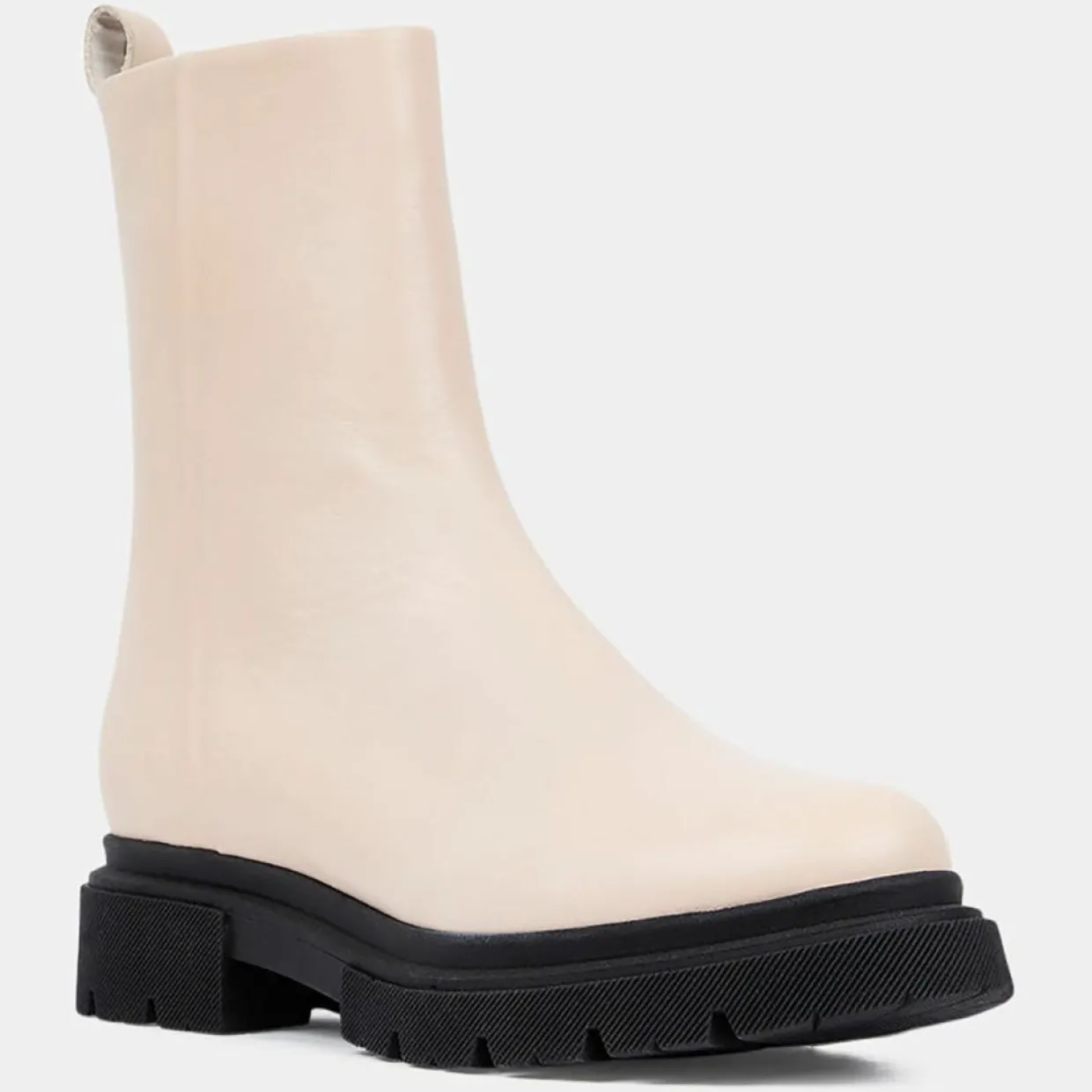 Boots zippé en Cuir lisse beiges - Talon 4 cm-Galeries Lafayette