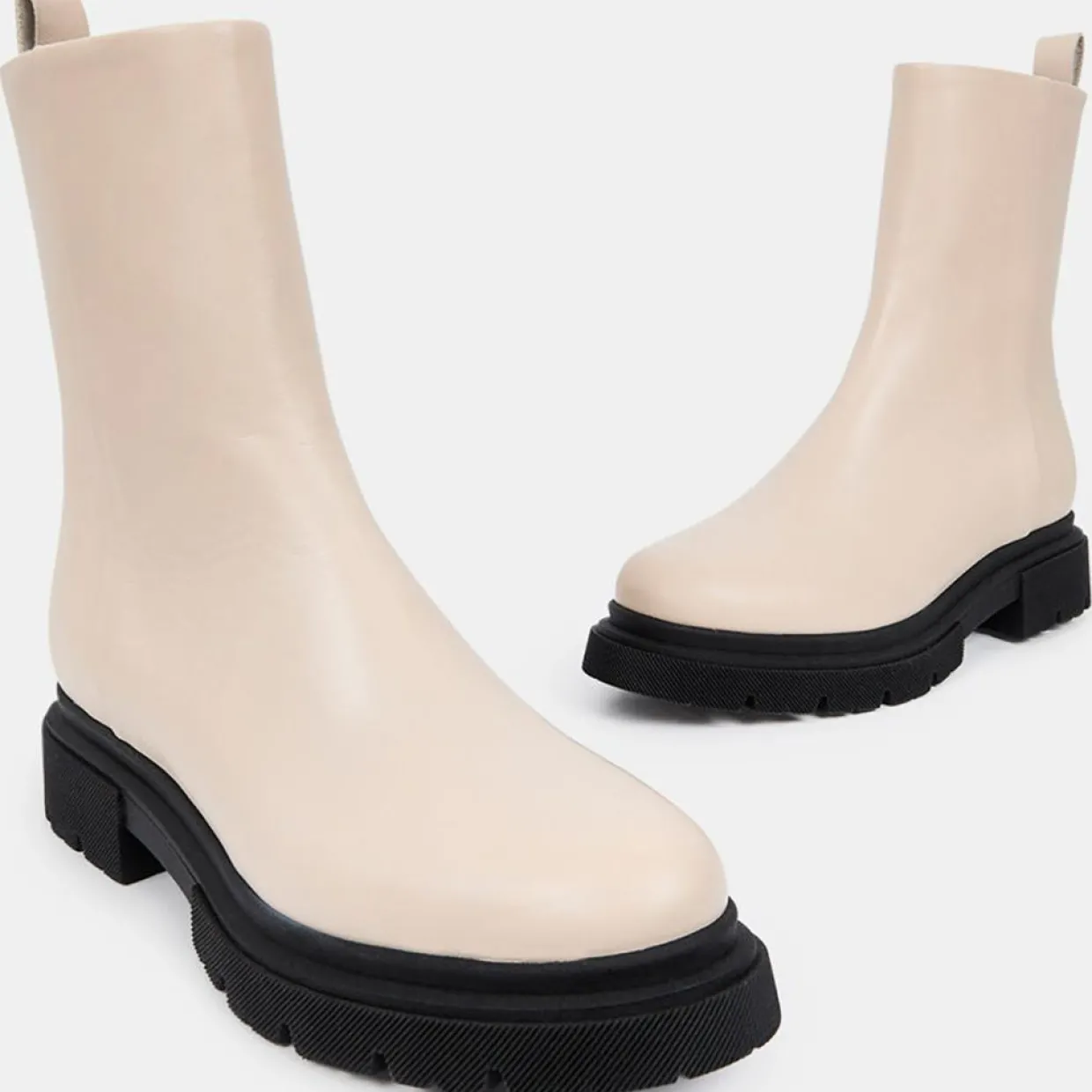 Boots zippé en Cuir lisse beiges - Talon 4 cm-Galeries Lafayette