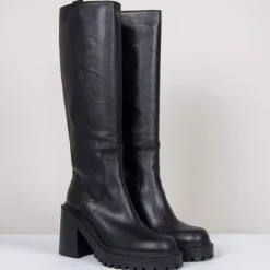 Bottes en Cuir noires - Talon 8 cm-Vic Matie Discount