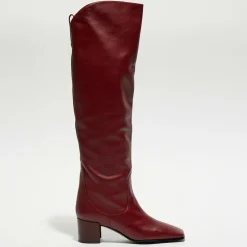 Bottes en Cuir Tessa bordeaux - Talon 5 cm-Free Lance Sale