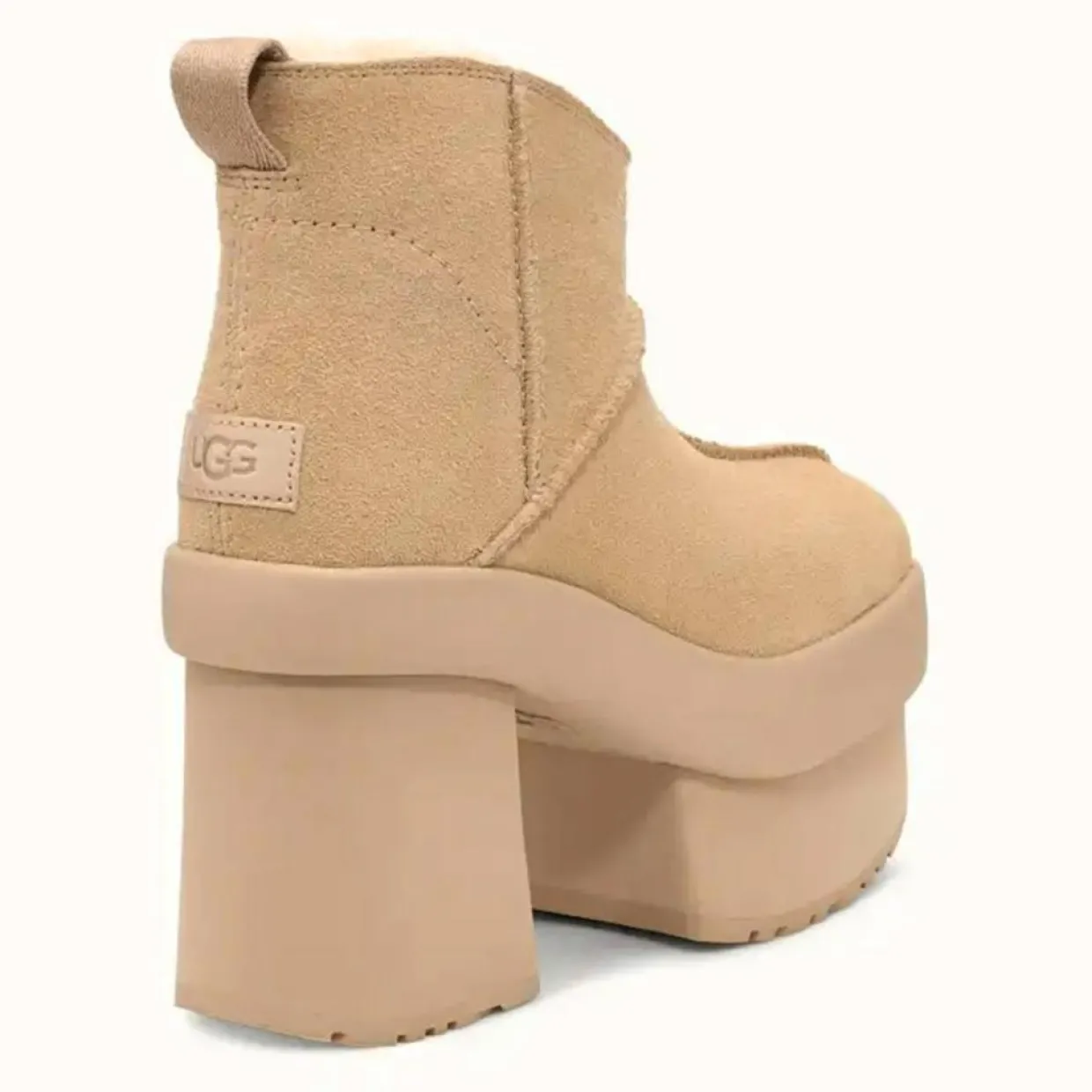 Femme Ugg Bottines^Bottes en Velours de Cuir New Heights Platform Mini beiges - Talon 11,4 cm