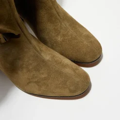 Bottes en Velours de Cuir Lara kaki - Talon 8 cm-Apologie Online