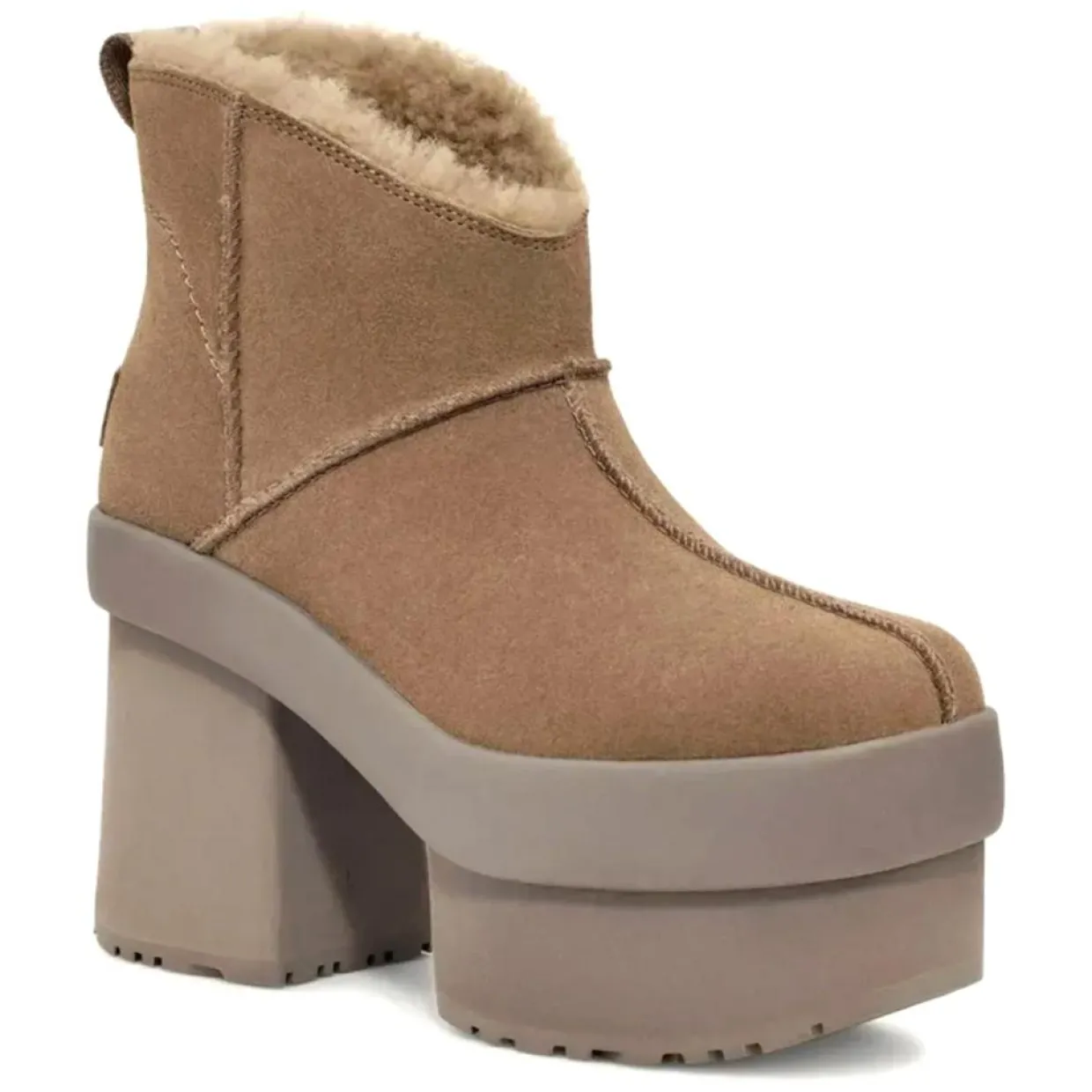 Femme Ugg Bottines^Bottes en Velours de Cuir New Heights Platform Mini marron - Talon 11.4 cm