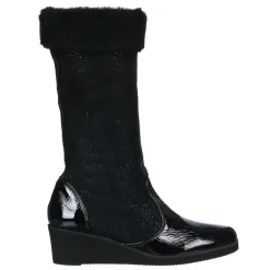 Bottes fourrées en Velours de Cuir Carlin noires - Talon 5 cm-Azurée Cannes Online