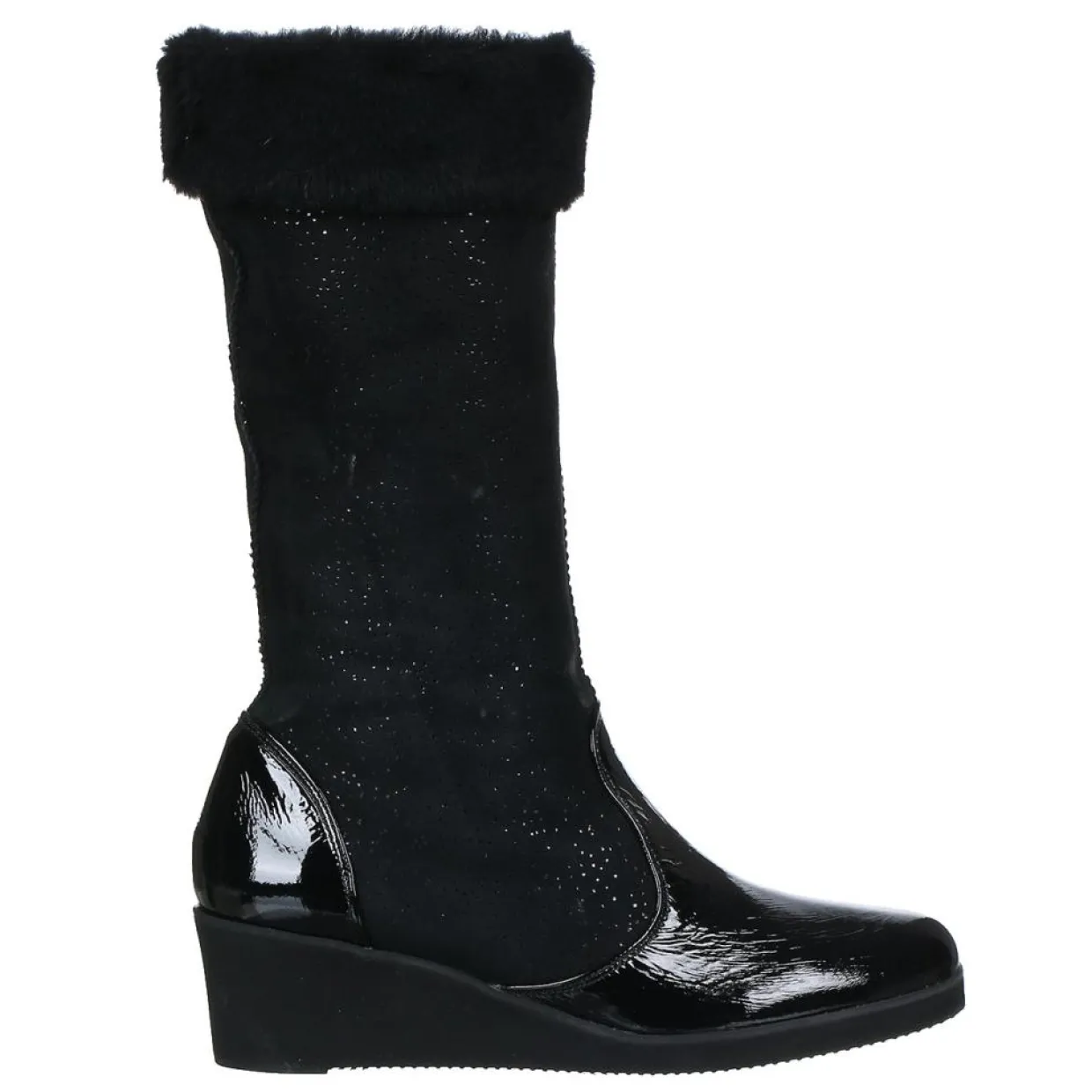 Bottes fourrées en Velours de Cuir Carlin noires - Talon 5 cm-Azurée Cannes Online