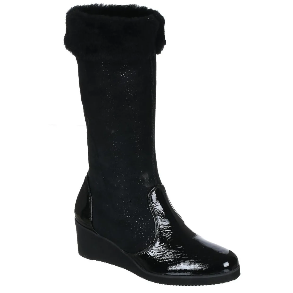 Bottes fourrées en Velours de Cuir Carlin noires - Talon 5 cm-Azurée Cannes Online