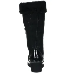 Bottes fourrées en Velours de Cuir Carlin noires - Talon 5 cm-Azurée Cannes Online