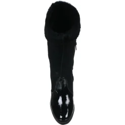 Bottes fourrées en Velours de Cuir Carlin noires - Talon 5 cm-Azurée Cannes Online