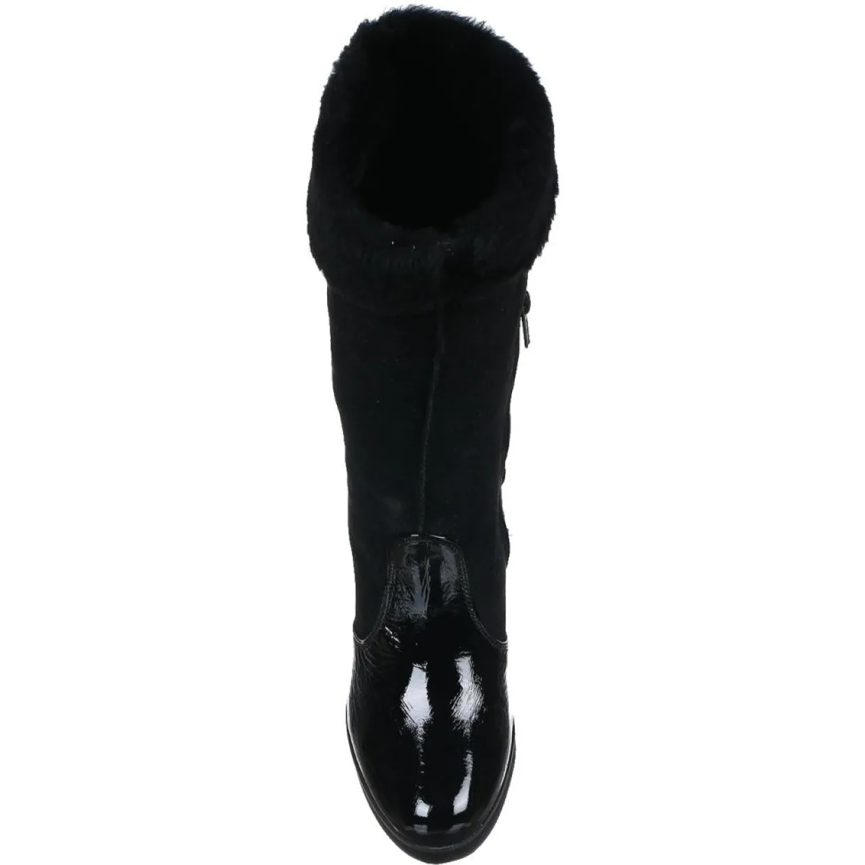Bottes fourrées en Velours de Cuir Carlin noires - Talon 5 cm-Azurée Cannes Online