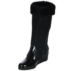 Bottes fourrées en Velours de Cuir Carlin noires - Talon 5 cm-Azurée Cannes Online