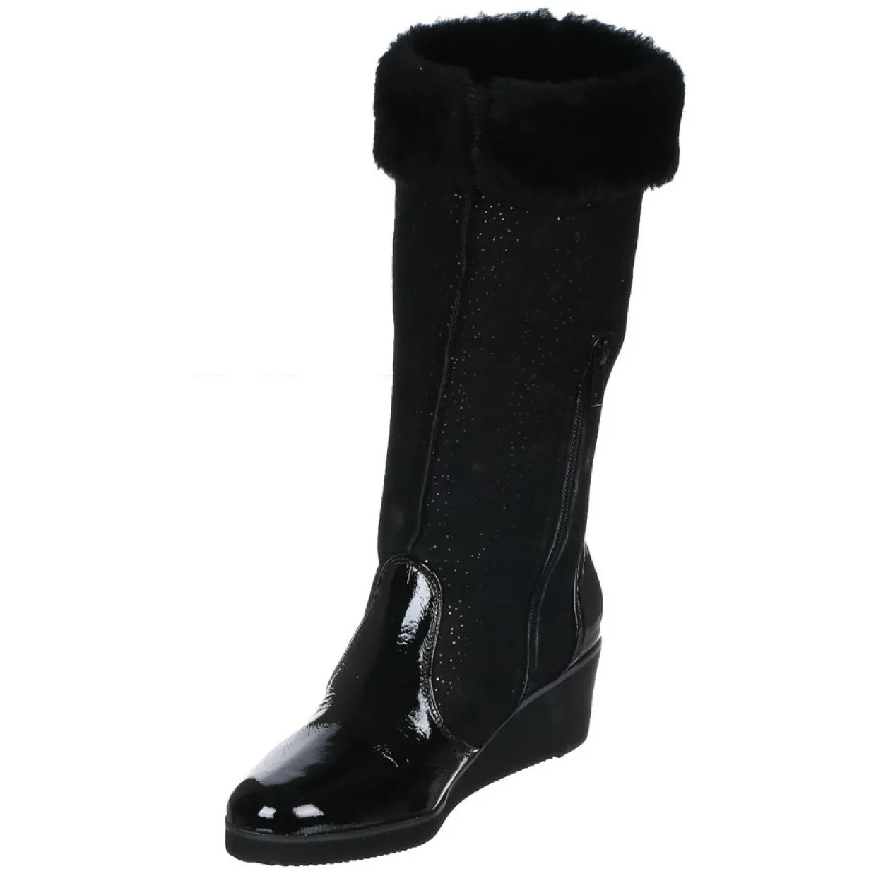 Bottes fourrées en Velours de Cuir Carlin noires - Talon 5 cm-Azurée Cannes Online