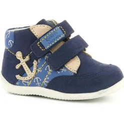 Bottillons Bébé en Velours de cuir marine/beige-Kickers Clearance