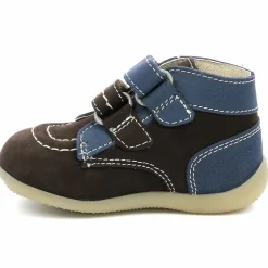 Enfant Kickers Bébé^Bottillons en Cuir Bonkro-2 marron/marine